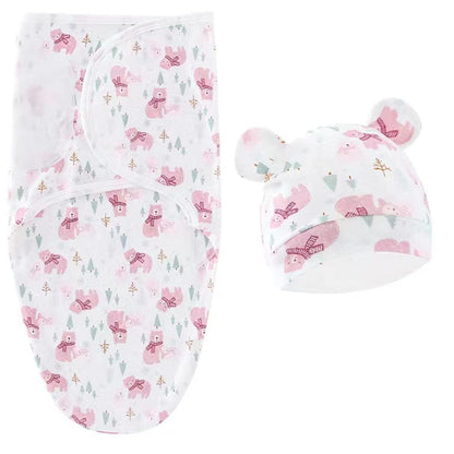 Baby Swaddle Sleep Sack with Hat Set for 0-3 months 3-Pack Soft Cotton Newborn Wearable Swaddle Wrap for Girls Boys
