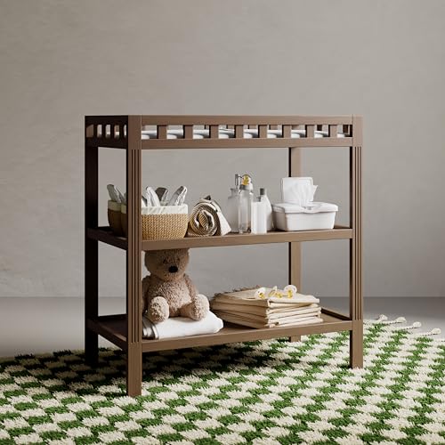Storkcraft Morningside Changing Table (Sage) – GREENGUARD Gold Certified Baby Changing Table, Includes Waterproof Diaper Changing Pad, Easy 30-Minute Assembly, 2 Open Shelves for Storage