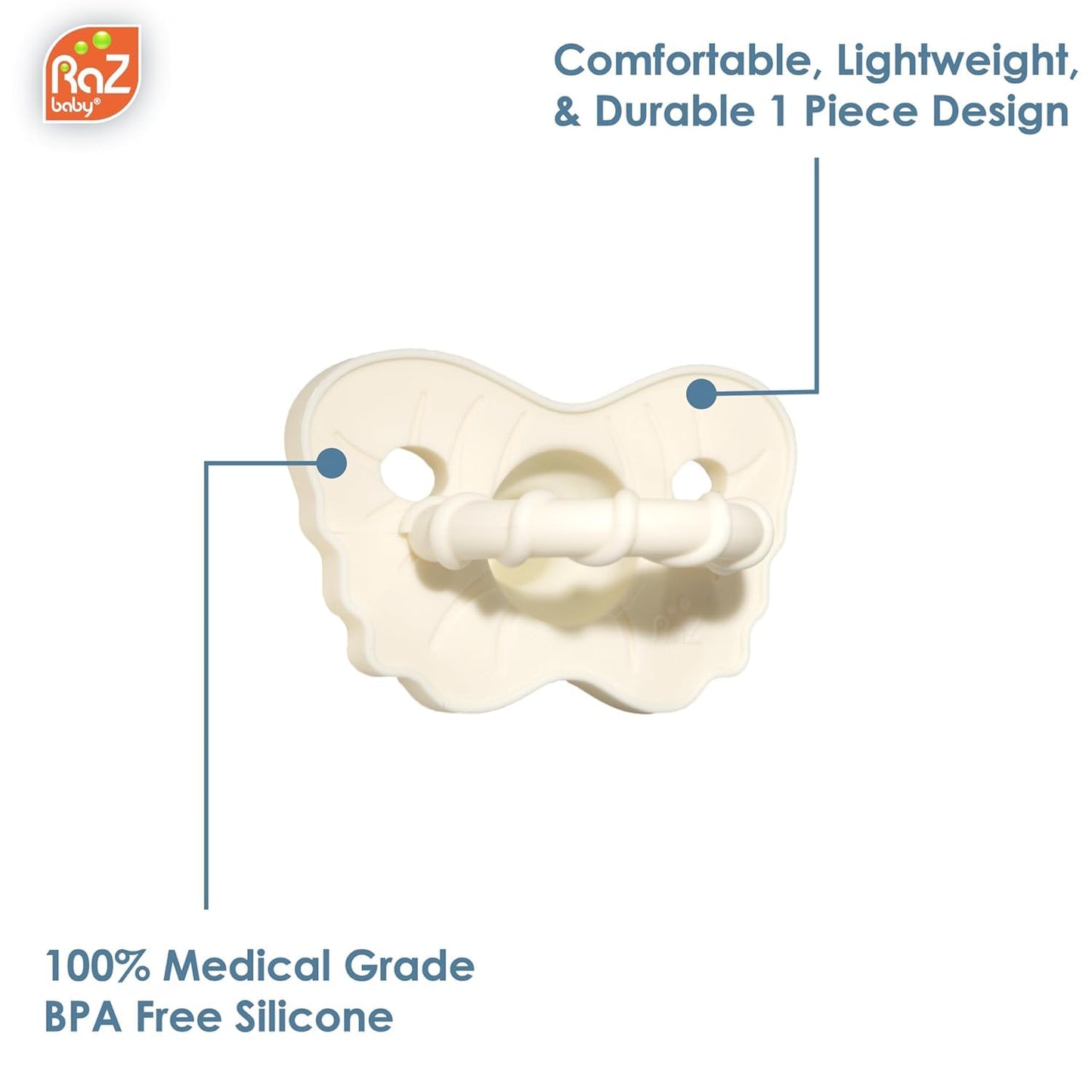 RaZbaby RaZzies Pacifier 3-Pack for Newborns &Infants 0m+ - Natural Nipple Shaped BPA Free Medical Grade Silicone - Nose Contoured Design - Lightweight, & Durable 1 Piece Design (Variety, 3-Pack)