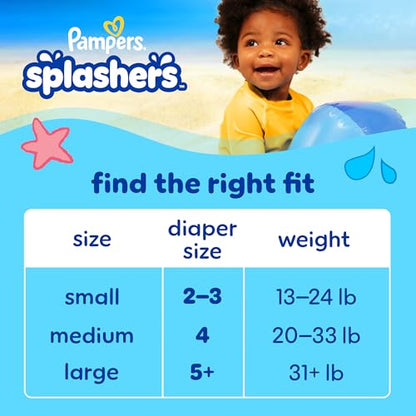 Pampers Swim Diapers - Splashers - Size 2-3, 20 Count, Gap-Free Disposable Baby Swimming Pants