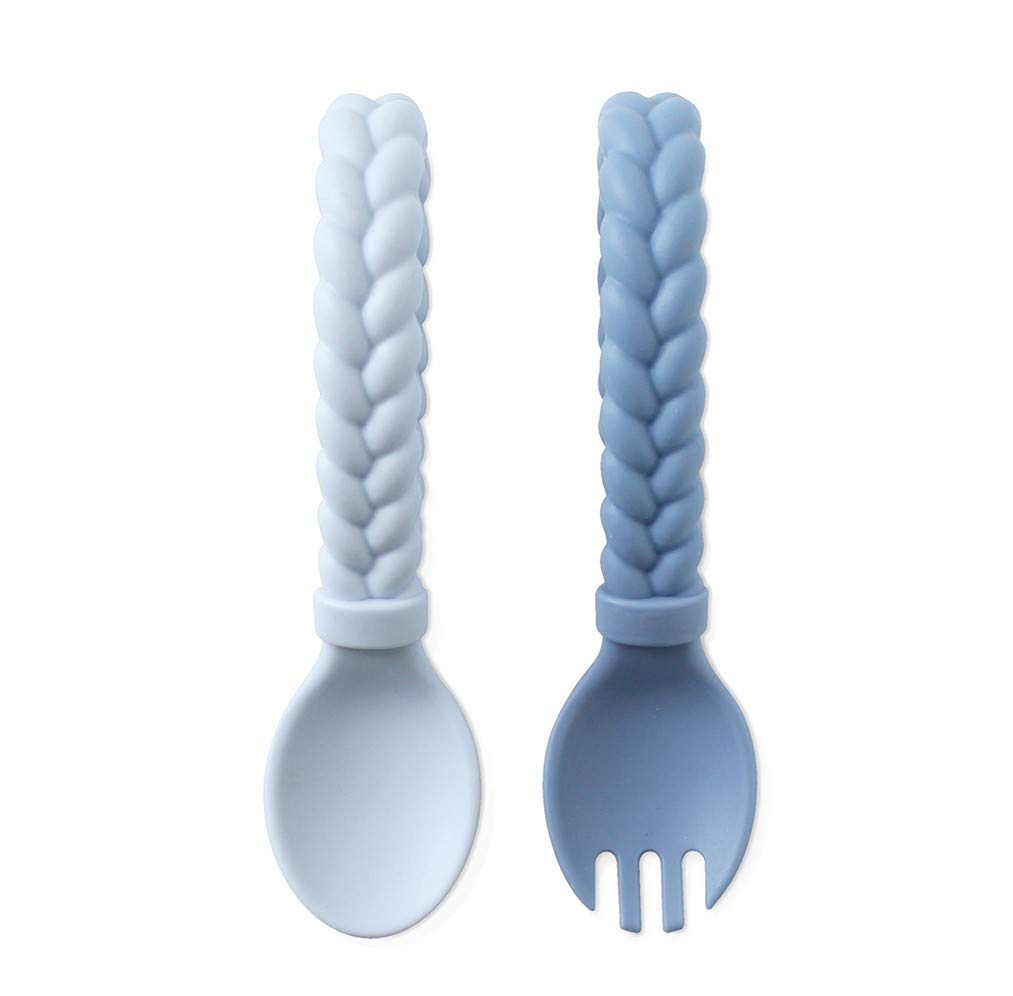 Itzy Ritzy Silicone Spoon & Fork Set; Baby Utensils Featuring a Baby Fork and Spoon with Looped, Braided Handles - Made of 100% Food Grade Silicone & BPA-Free - Ages 6 Months and Up (Pink)