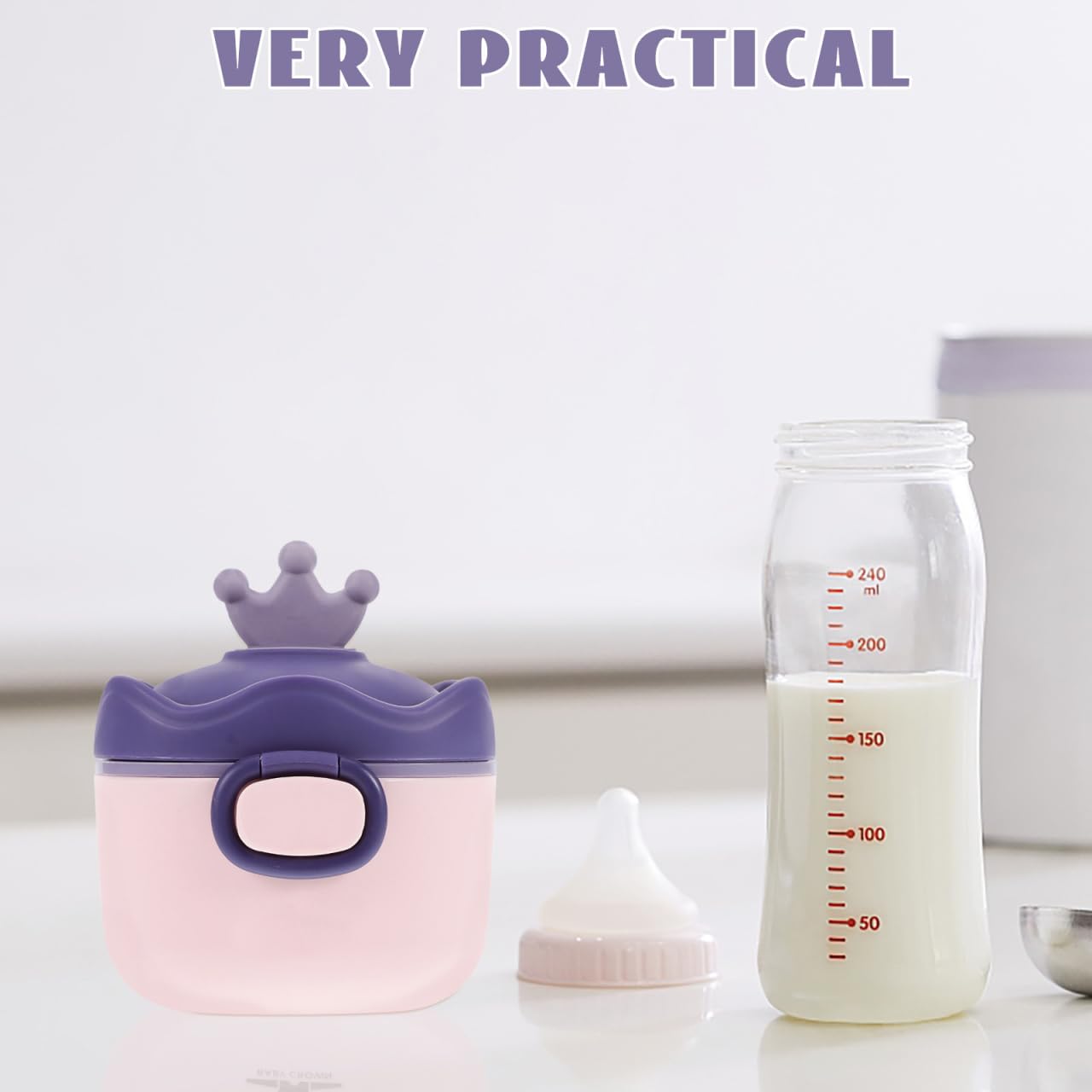 Kisangel Mixing Bottle Dispenser Stackable Bottles Milk Powder Dispenser Food Portable Container with Scoop pp Purple Milk Powder Box