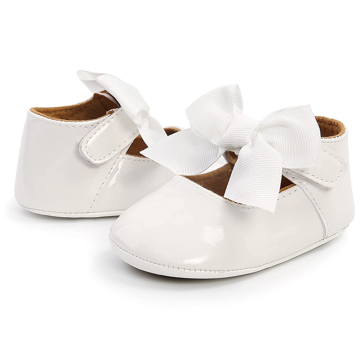 Baby Girls Mary Jane Flats with Bowknot Flowers Soft Newborn Infant First Walkers Crib Shoes Wedding Party Christmas Dress Shoes