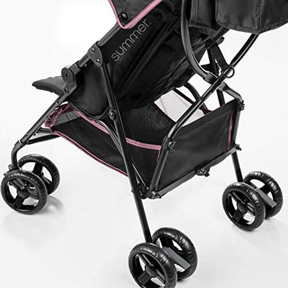 Summer by Ingenuity 3D Mini Convenience Stroller – Lightweight Stroller with Compact Fold, Multi-Position Recline, Canopy with Pop Out Sun Visor and More – Umbrella Stroller for Travel, Pink
