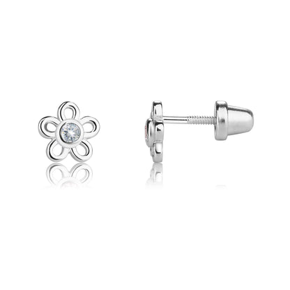 Cherished Moments Girls' Sterling Silver CZ Simulated Birthstone Daisy Earrings with Screw Back (6mm)