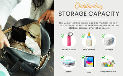 New and Upgraded Diaper Bag Backpack, Leather Baby Bag Tote Diaper Backpack with Changing Pad, Hand Sanitizer Holder Stroller Hooks, Lightweight Stylish Mommy Bag Daisy Collection