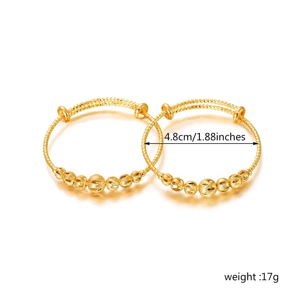 Ethlyn 2Pcs/Lot Kids Jewelry Gold Plated Adjustable Beads Bracelet Bangle Birthday Christmas Gifts for Girls 4years old