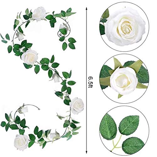 TELDRASSIL 4Pcs(26 FT) Artificial Rose Vine Fake Flower Garland Fake Silk Rose Hanging Vine for Wedding Party Background Arch Garden Background Decoration (Pink)