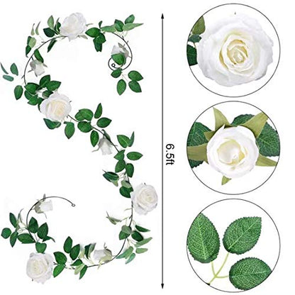 TELDRASSIL 4Pcs(26 FT) Artificial Rose Vine Fake Flower Garland Fake Silk Rose Hanging Vine for Wedding Party Background Arch Garden Background Decoration (Pink)