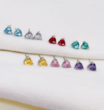 14K Gold Plated Stud Earrings 925 Sterling Silver Post Earrings Heart Love Cubic Zirconia Stud Earrings Small Cute for Women