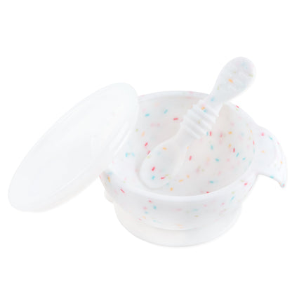 Bumkins Baby Bowls, Disney Minnie Mouse Silicone Baby Feeding Set, Suction Bowls for Baby and Toddler with Spoon, First Feeding Set, Platinum Silicone Bowl for Babies 4 Months
