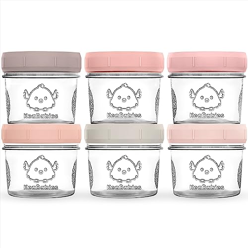 KeaBabies 4pk 8oz & 4pk 4oz Glass Baby Food Containers with Lids - Leak-Proof,Microwavable Small Glass Jars,Baby Purees & Toddler Snack Storage Containers,BPA-Free,Dishwasher & Freezer Safe(Musk Dusk)