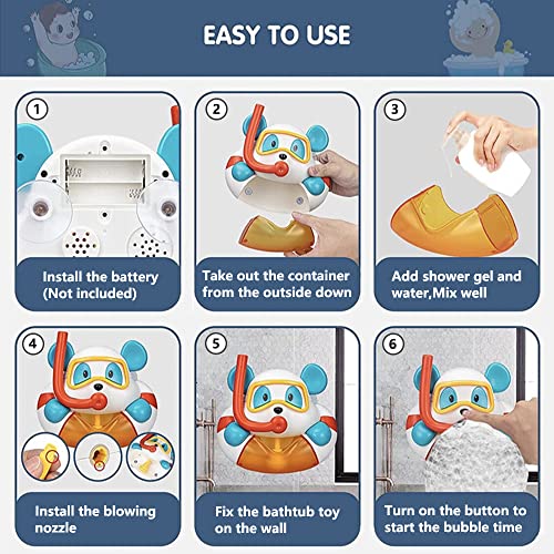 Bear Bubble Maker for Bath, Foam Blower Bubbling Making Machine, Nursery Rhyme Musical Bathtub Toy for Baby Kids Happy Bath