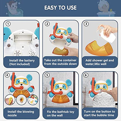 Bear Bubble Maker for Bath, Foam Blower Bubbling Making Machine, Nursery Rhyme Musical Bathtub Toy for Baby Kids Happy Bath