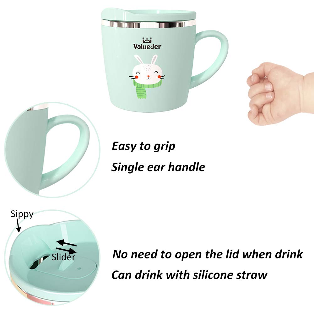 Baby Kids Toddler Sippy Cup Mug for Milk, Coffee, Stainless Steel Trainer Straw Cup with Lid, Fox, 7oz/Pink