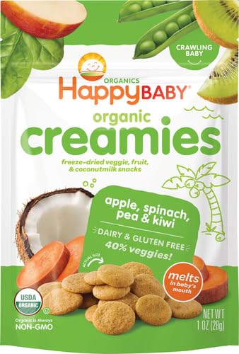 Happy Baby Organics Creamies Freeze-Dried Veggie & Fruit Snacks with Coconut Milk, Apple Spinach Pea & Kiwi