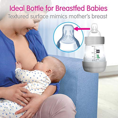 MAM 9oz Easy Start Anti-Colic Baby Bottles, Medium Flow, Breastfeeding-Like Silicone Nipple Bottle, Reduces Colic, Gas, & Reflux, Easy-to-Clean, BPA-Free, Colors May Vary