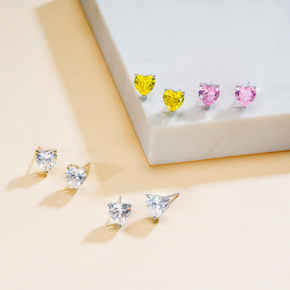 14K Gold Plated Stud Earrings 925 Sterling Silver Post Earrings Heart Love Cubic Zirconia Stud Earrings Small Cute for Women