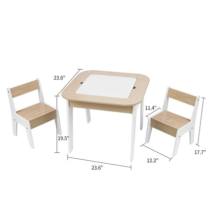 Toffy & Friends Wooden Storage Table and Chairs Set, White, 3-Piece Set, Ideal for Children's Learning, Activity Table or Dining