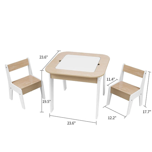 Toffy & Friends Wooden Storage Table and Chairs Set, White, 3-Piece Set, Ideal for Children's Learning, Activity Table or Dining
