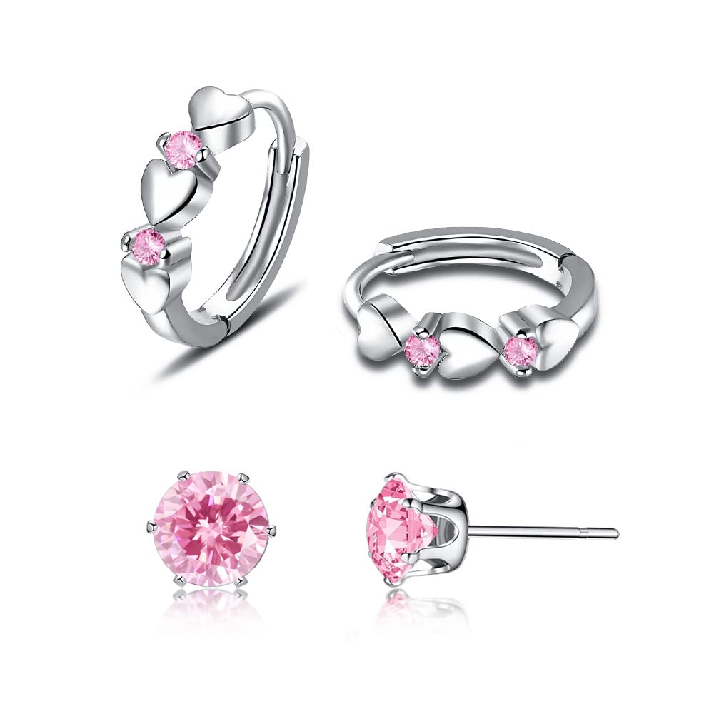 CiNily 14K White Gold Plated Small Hoop Earrings for Women Girls Heart Cubic Zirconia Hypoallergenic Earrings