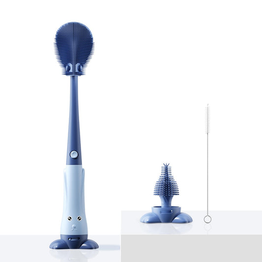 TPE Bottle Brush Cleaner Set, Baby Bottle Cleaning Kit for Breast Pump,Nipple, Breast Milk Storage Bag, Sippy Cup（Blue）