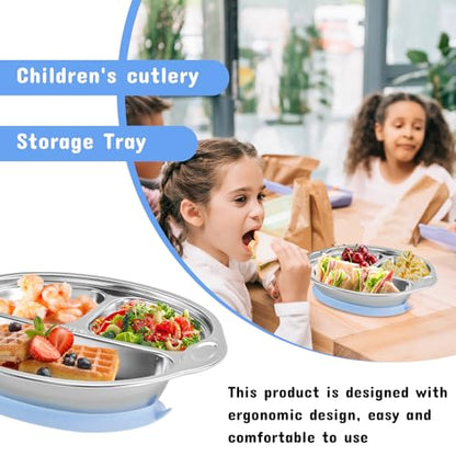 Mrs. Chou® Stainless Steel Baby Suction Plates Divided Designed for Babies and Toddlers, Made of 100% Food-Grade Materials Ideal for Baby-Led Weaning BPA-Free Toddler Feeding Supplies Dishwasher Safe
