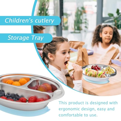 Mrs. Chou® Stainless Steel Baby Suction Plates Divided Designed for Babies and Toddlers, Made of 100% Food-Grade Materials Ideal for Baby-Led Weaning BPA-Free Toddler Feeding Supplies Dishwasher Safe