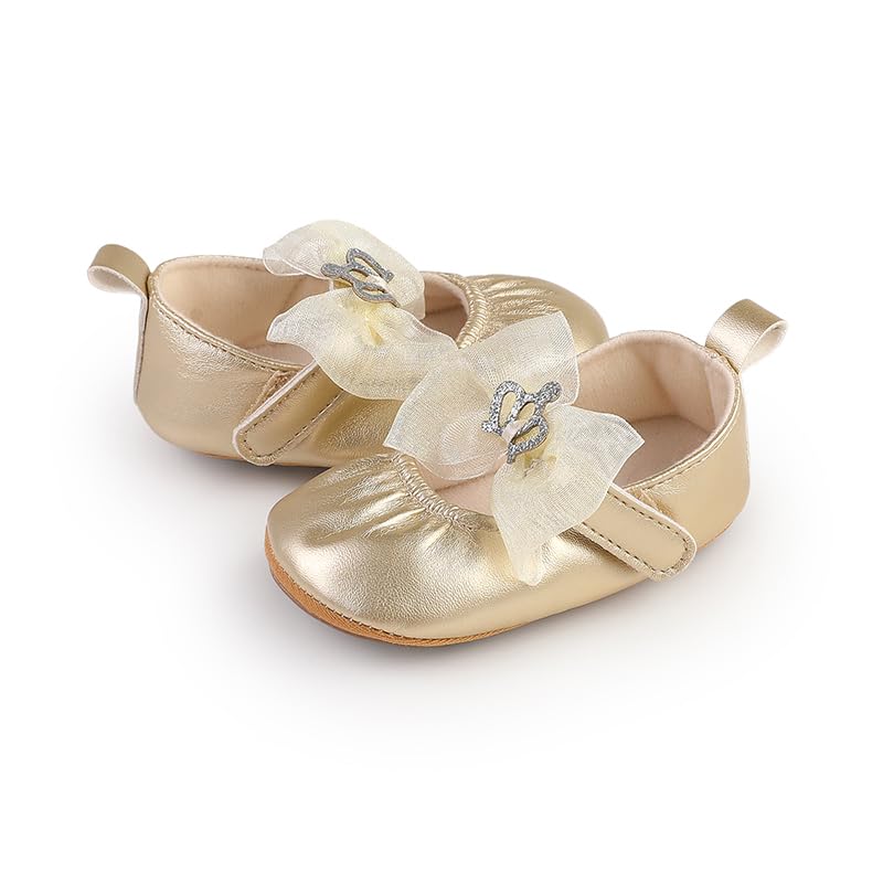 HsdsBebe Infant Baby Girls Mary Jane Flats Bow Non-Slip Soft Sole Princess Toddler First Walkers Sneaker Wedding Dress Shoes