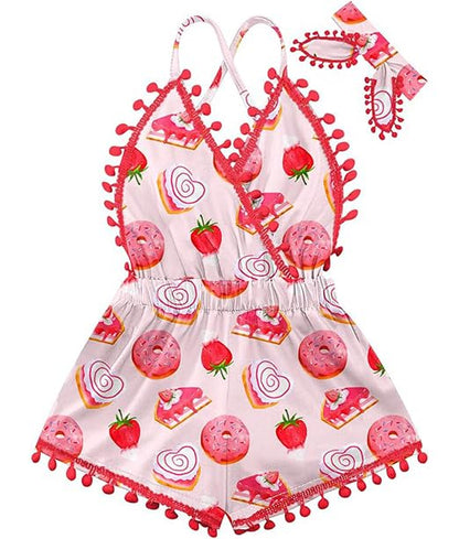 6M-3T Baby Girl Backless Bodysuit Outfit Set Romper Jumpsuit with Headband