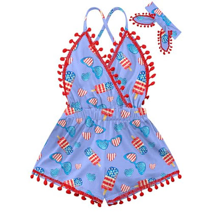 6M-3T Baby Girl Backless Bodysuit Outfit Set Romper Jumpsuit with Headband