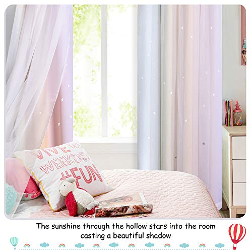 NICETOWN Nursery Curtains for Kids, Farmhouse Blackout Curtain Panels for Bedroom, Double Layer Star Hollow-Out Grommet Aesthetic Living Room Toddler Window Curtains, 2 Pcs, W52 x L84, Biscotti Beige