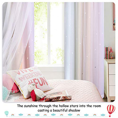 NICETOWN Nursery Curtains for Kids, Farmhouse Blackout Curtain Panels for Bedroom, Double Layer Star Hollow-Out Grommet Aesthetic Living Room Toddler Window Curtains, 2 Pcs, W52 x L84, Biscotti Beige
