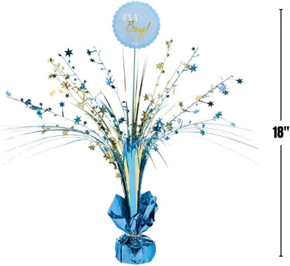 Dazzling Foil Spray Centerpiece, 18" (1 Count) - Elegant Table Decor, Perfect for Baby Shower Celebrations, "It's a Boy", Gold & Blue