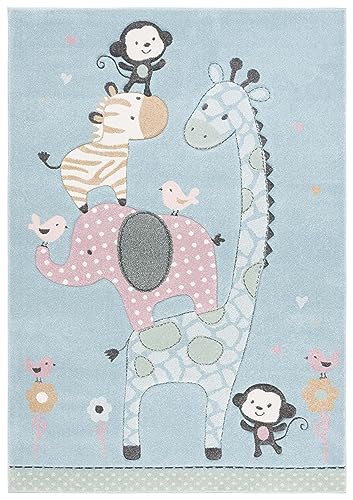 SAFAVIEH Carousel Kids Collection Accent Rug - 4' x 6', Ivory, Animal Design, Non-Shedding & Easy Care, Ideal for High Traffic Areas for Boys & Girls in Playroom, Nursery, Bedroom (CRK120A)