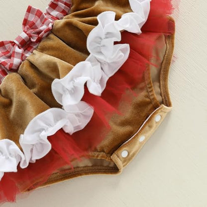 Baby Girl Christmas Outfit Gingerbread Ruffle Romper with Tutu Mini Skirt Shorts and Headband Set Fall Clothes