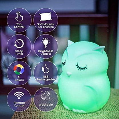 Lumipets Remote Control Silicone Night Light for Kids - Pig Design with 9 Soft Colors & Sleep Timer - Rechargeable, Battery-Operated Lamp for Bedroom | Baby Nursery, Toddler, Girls, Boys