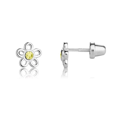 Cherished Moments Girls' Sterling Silver CZ Simulated Birthstone Daisy Earrings with Screw Back (6mm)
