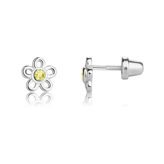 Cherished Moments Girls' Sterling Silver CZ Simulated Birthstone Daisy Earrings with Screw Back (6mm)
