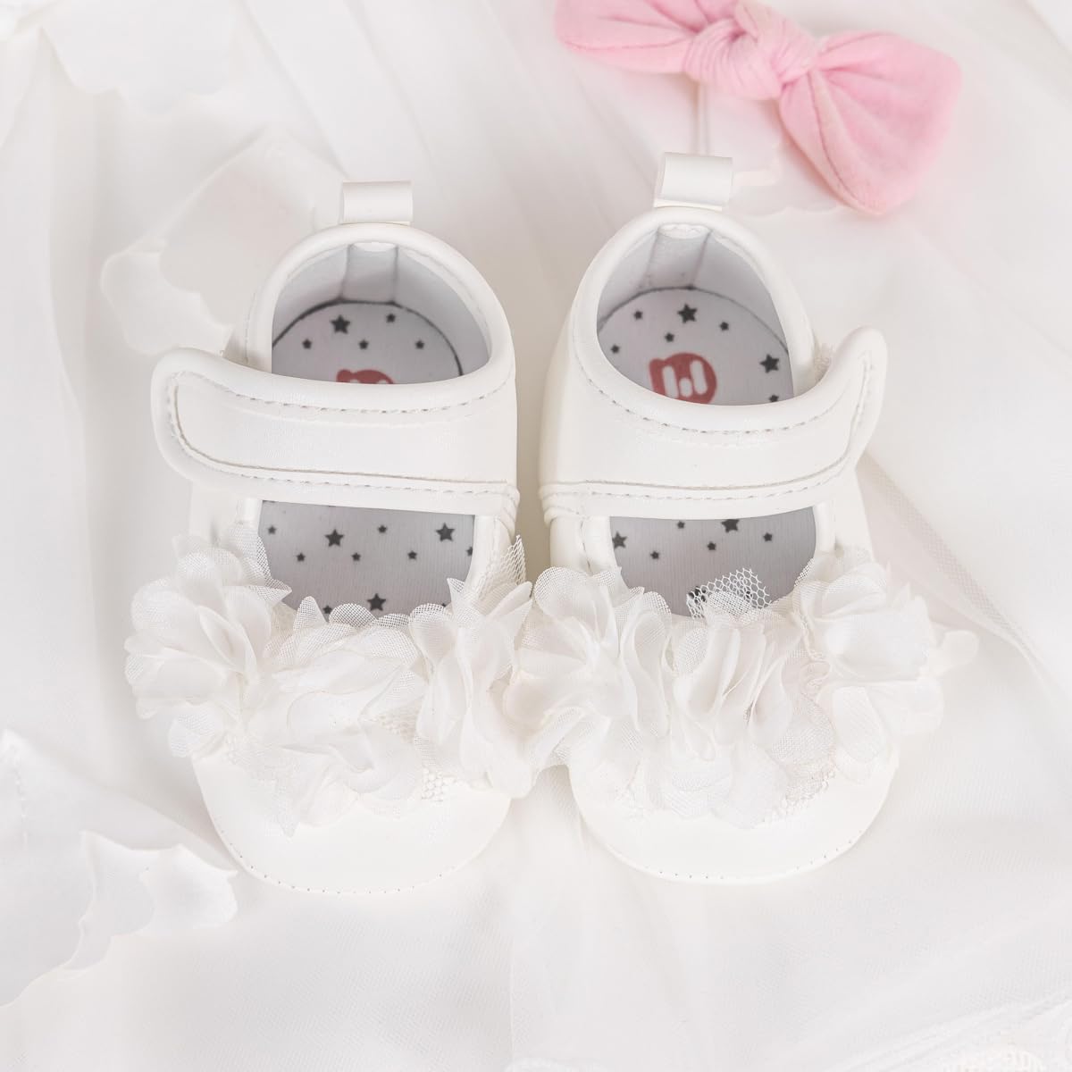 Meckior Newborn Baby Girls Dress Shoes Infant Bowknot Soft Sole Mary Jane Moccasins Baptism Christening Crib Shoes Wedding Princess Flats