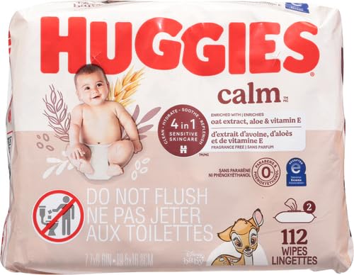 Huggies Calm Baby Wipes, Unscented, Hypoallergenic, 6 Push Button Packs (336 Wipes Total)