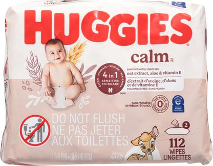 Huggies Calm Baby Wipes, Unscented, Hypoallergenic, 6 Push Button Packs (336 Wipes Total)
