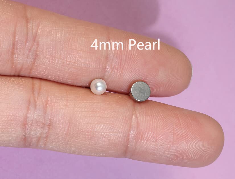 6mm Pearl Stud Earrings Flat Screw Back,14K Gold Pearl Cartilage Helix Earrings Hypoallergenic 316L Surgical Steel Piercing Jewelry Gift for Girls Women Toddlers(6mm Pearl, Gold)