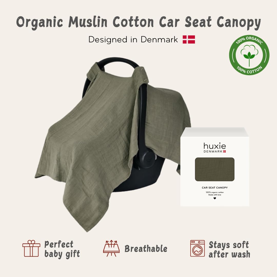 Car Seat Cover Baby - Organic Cotton - Carseat Covers Baby - Carseat Cover - Car Seat Canopy - Carseat Canopy - 100% Muslin Cotton, 43" x 32" (Soft Grey)