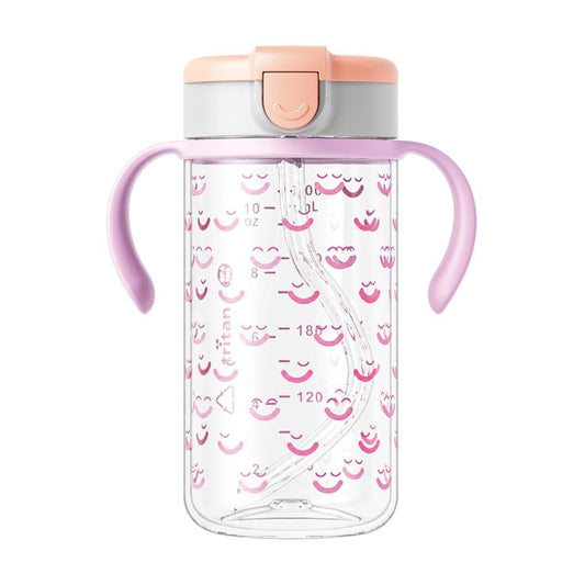 Evorie Tritan Spill Proof Toddler Straw Sippy Cup, 10 oz for Baby and Toddlers 1-3 Years Old, No Spill Straw Water Bottle with Removable Handles, Ideal for School, BPA-Free, Pink Rabbit