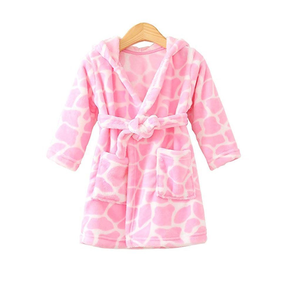 Unisex Baby Hooded Bathrobe Kids Flannel Pajamas Dressing Gown for Boys Girls
