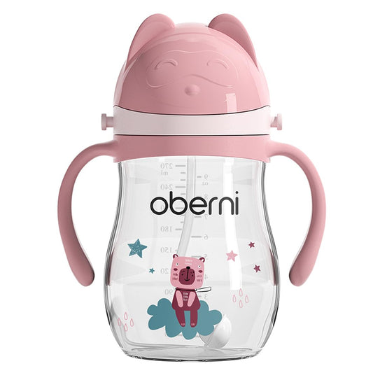 Leakproof Sippy Cups, Double Sealing No Spill Water Bottle with Weighted Straw and Non-Slip Handle for Toddler 1-3 Years, Tritan Baby Cups 12+ Months, 270ml/9oz (1Pack,Pink)