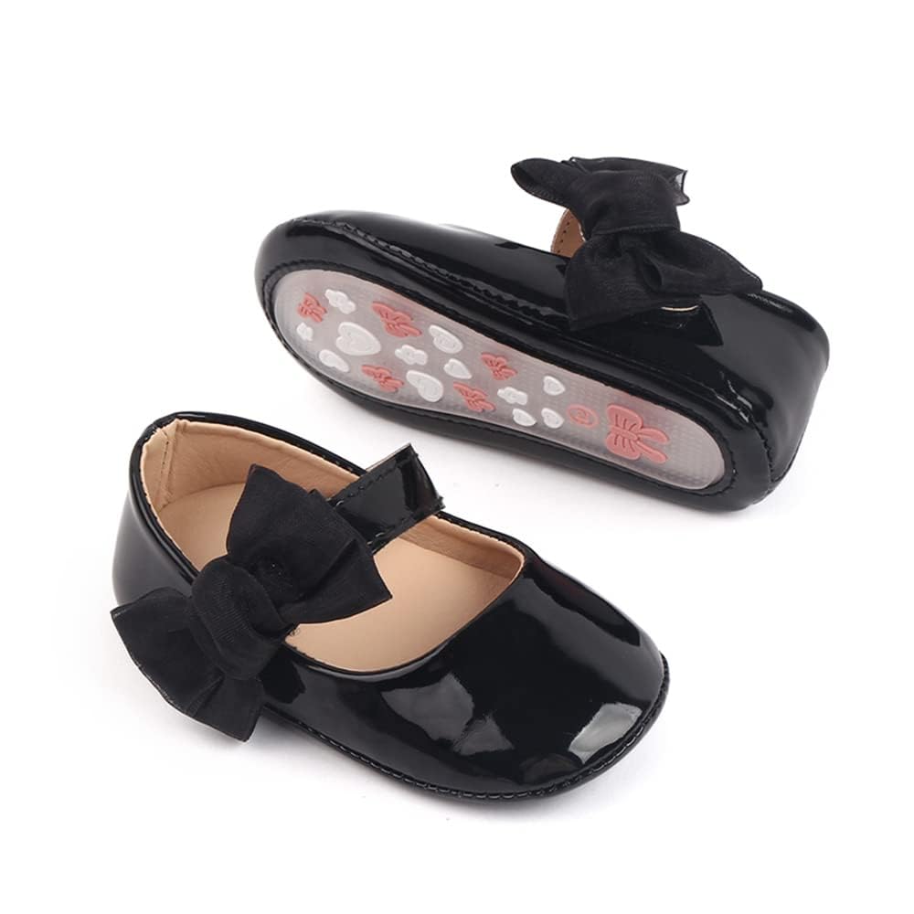 ohsofy Infant Baby Girls Mary Jane Flats Non-Slip Bowknot Princess Wedding Dress Shoes Toddler Crib Shoes