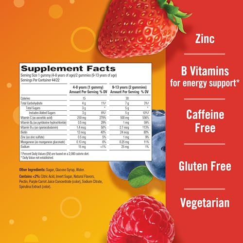Emergen-C Kidz Daily Immune Support Dietary Supplements, Flavored Gummies with Vitamin C and B Vitamins for Immune Support, Berry Bash - 44 Count