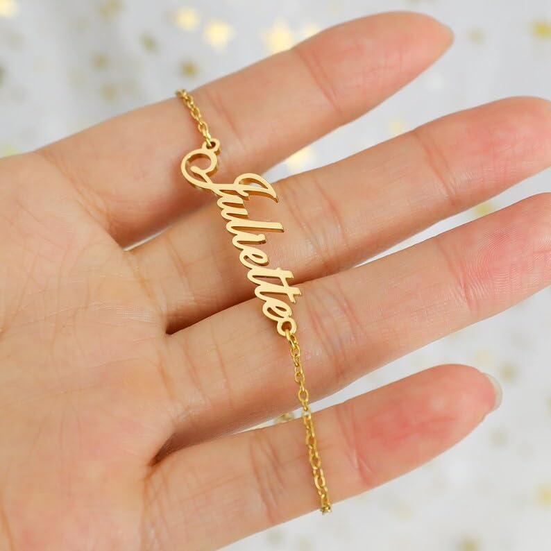 Custom Bracelet with Name 18K Gold Plated Personalized Name Ankle Bracelet Adjustable, Customized Beach Jewelry Gifts for Women Girlfriend